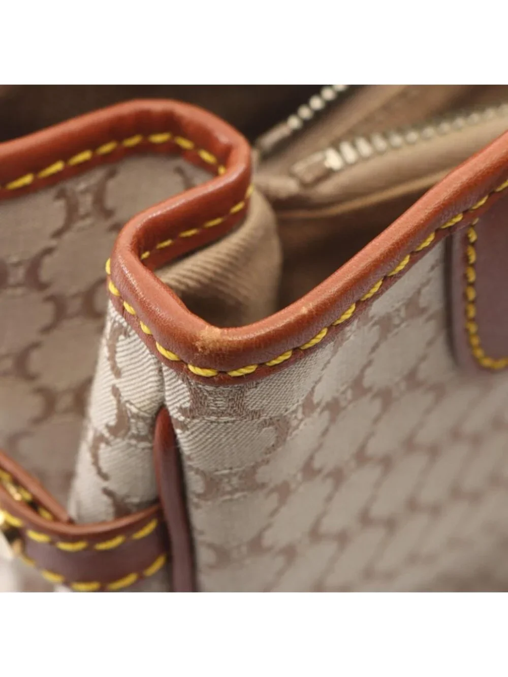 Celine Tote Macadam Beige Brown Canvas Leather